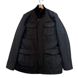 Guess Mens Military Coat Jacket Large Charcoal Gray Stand Collar Quilted Winter